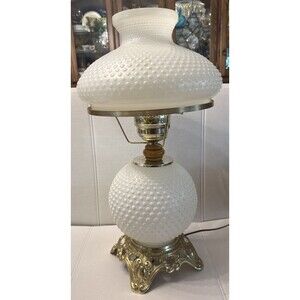 Vintage Fenton White Hobnail Milk Glass "Gone with the wind" Lamp 21” 1970s